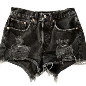Levi’s 501 Distressed Black Denim Shorts